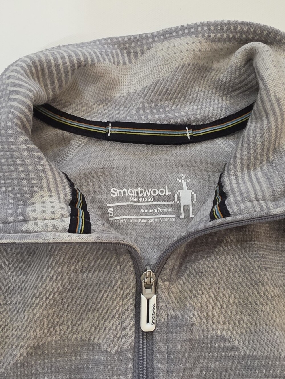 Smartwool Merino Wool 1/4 Zip Sweater Womens Small Grey Camo Thermal Mock Neck - Picture 2 of 7